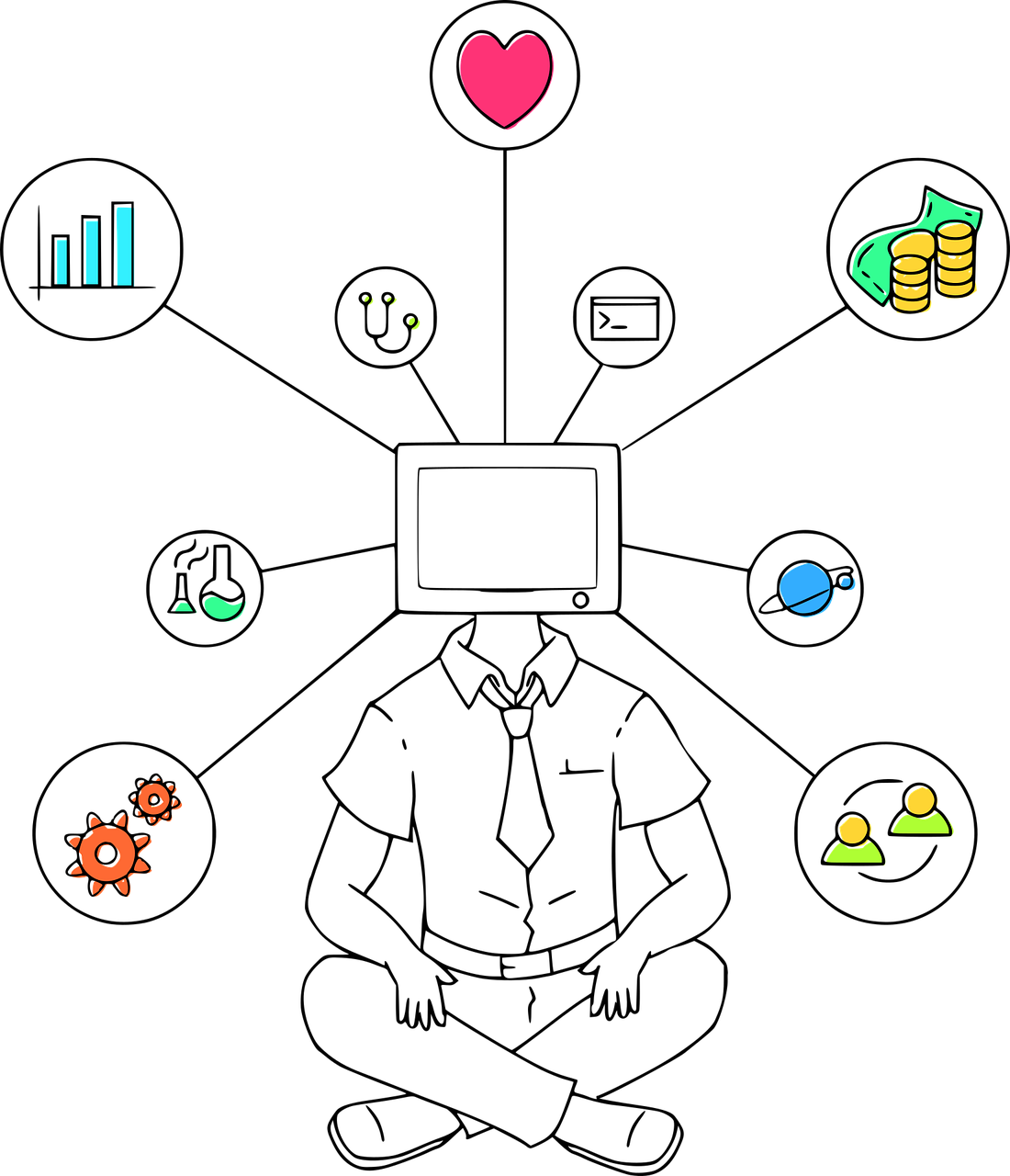 illustration pour l'association Saint Joseph Seniors avec une silhouette et des bulles pour décrire la communication digitale