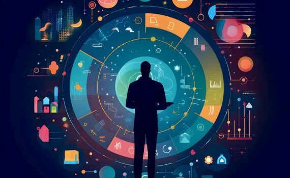 Homme face au monde digital illustration