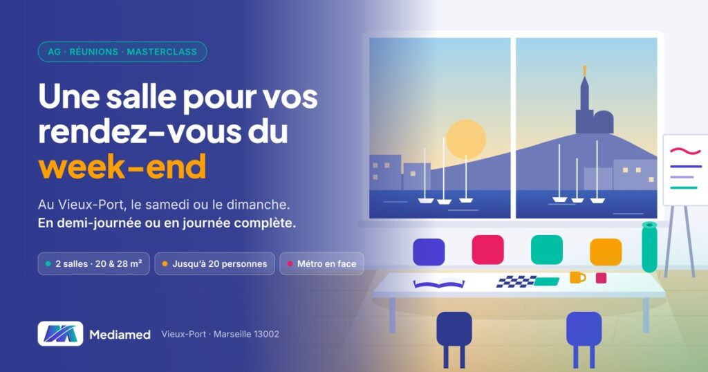 Salle de réunion Mediamed au Vieux-Port, louée le week-end à Marseille
